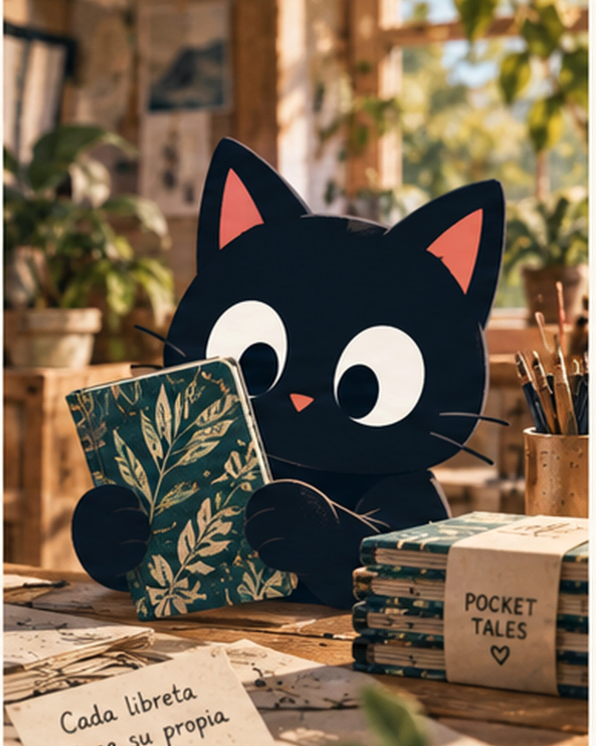 Salem termina cuidadosamente una libreta